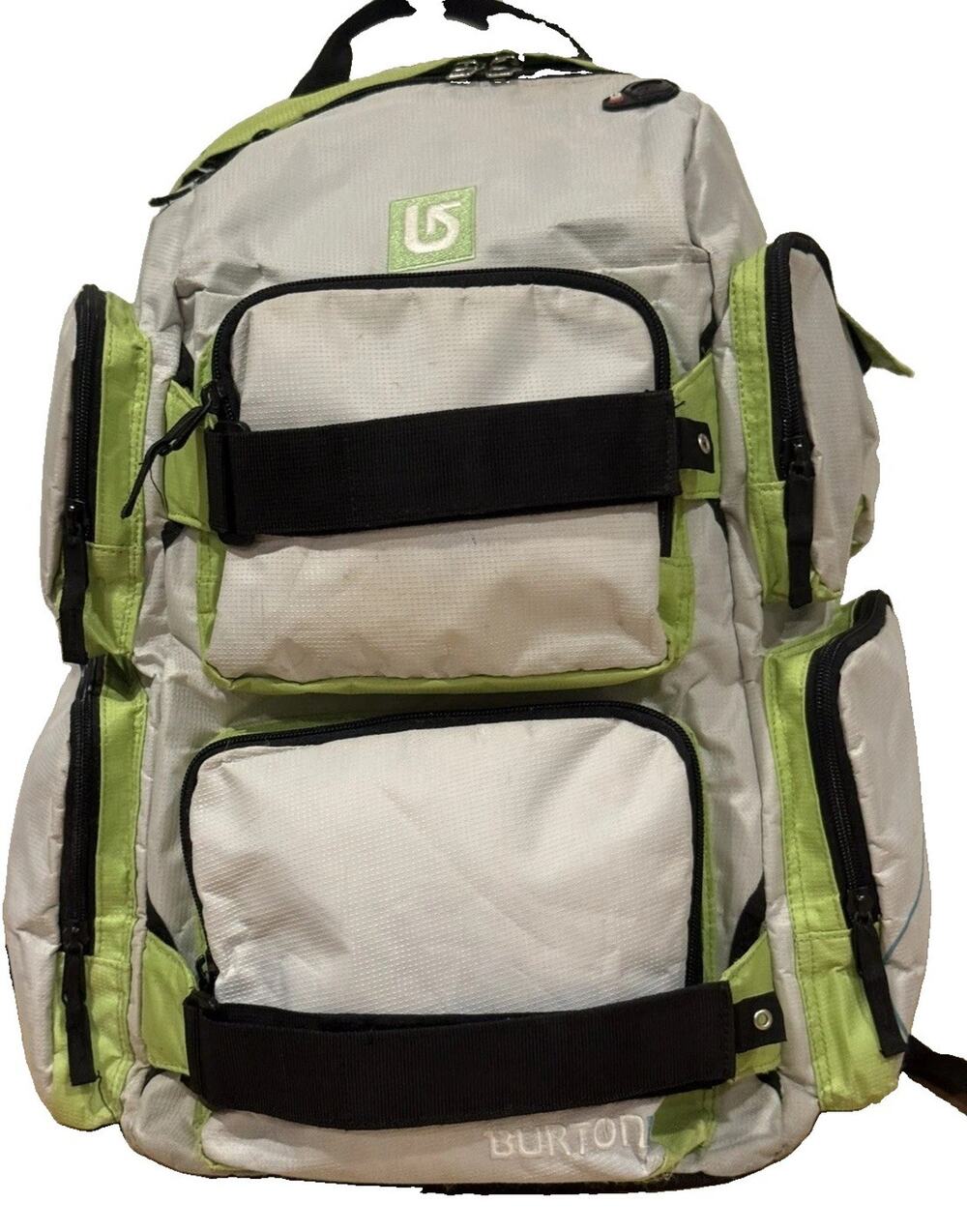 Burton Snowboard Backpack 15” Laptop Sleeve White Green Multi Pocket Skate